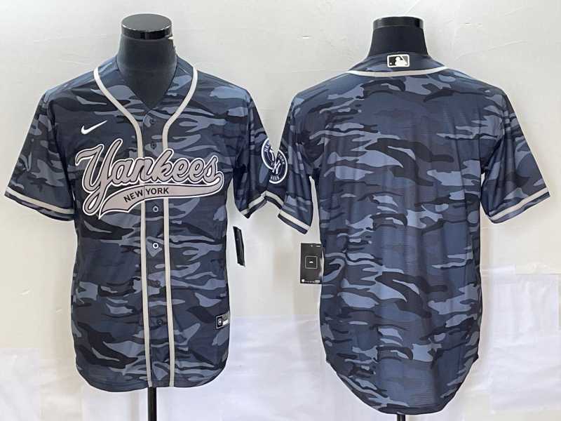 Mens New York Yankees Blank Gray Camo With Patch Cool Base Stitched Baseball Jersey